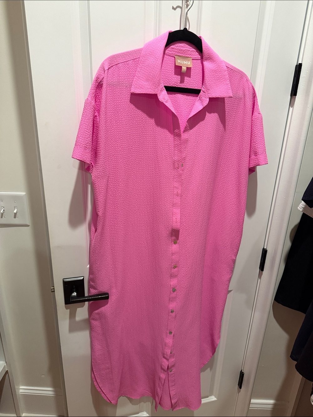Women’s Short Sleeve Button-Front Shirt Dress in Pink Show Me Your Mimi